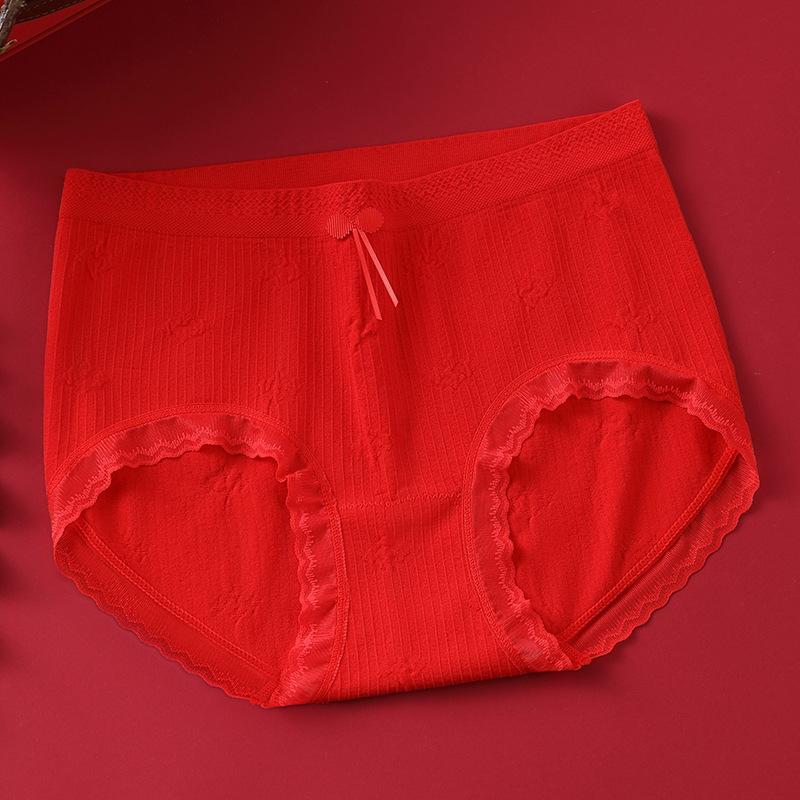 Big Size Female Spring and Autumn Benming Year Marriage Red High Waist Triangle Briefs
