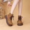 Autumn and winter new velvet thickened warm cold showing feet small cotton shoes retro round head heightening short boots women