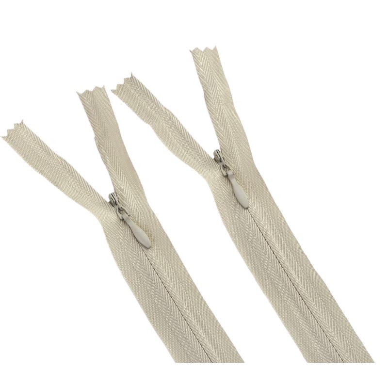 White Invisible Nylon Zipper No. 3 for Cushions with Fabric Edge