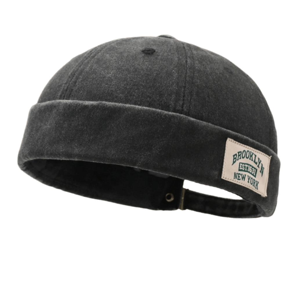 Unisex Washed Denim Melon Skin Hat Solid Color Adjustable Docker Cap Dome Brimless Beanie Hat Spring Summer чёрный