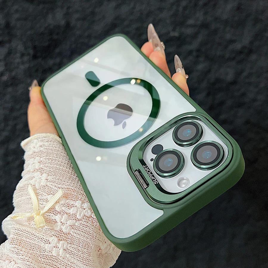 Fashion Ring Stand Magnetic Case For iPhone 16 15 14 Plus 13 12 11 Pro Max Case with Glass Lens Protector Phone Case for Magsafe