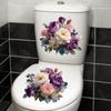 Watercolor Purple-pink Flower Toilet Sticker  Removable, Waterproof, Bathroom Toilet Decoration Sticker