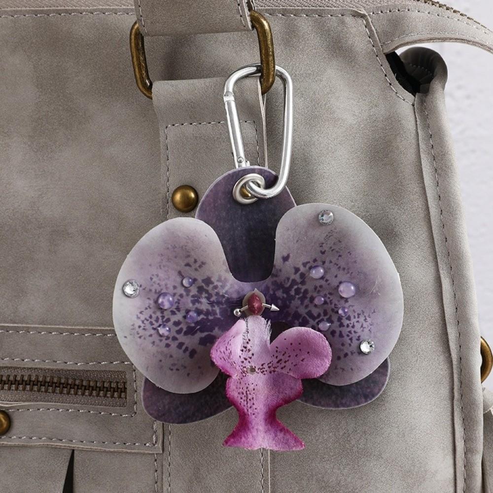 Romantický barevný klíčenka Phalaenopsis Ručně vyráběná simulace květiny Přívěsek na batoh Klíčenka s květinou orchideje a lilie