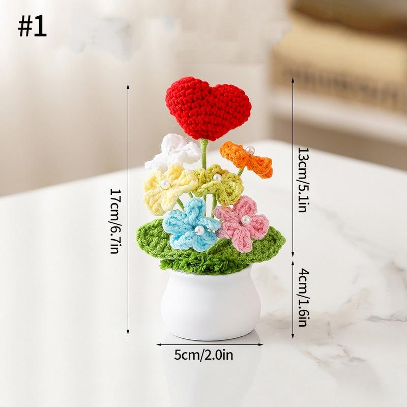 Ruční háčkování Malé rostliny v květináčích Roztomilá simulace květiny Interiér auta Kancelář Dekorace na plochu Umělé květinové dárky