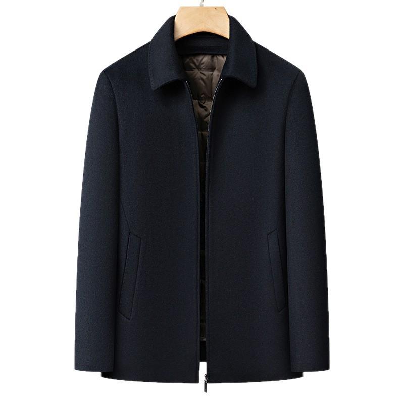 Mens Wool Blend Overcoat With Removable Down Inner Liner Slim Fit Turn-Down Collar Jacket Winter Business Casual Wear