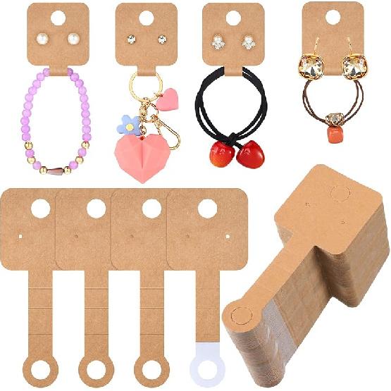 500 Pcs Necklace Display Cards Self-Adherent Jewelry Packaging Card Kraft Keychain Display Card Hanging Bracelet Card Holder for Choker Earring