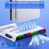 Charging Stand for NEW PS5 Slim Cooling Fan Station for DualSense/Edge Controller with RGB Light Headset Hook 3 USB Hubs