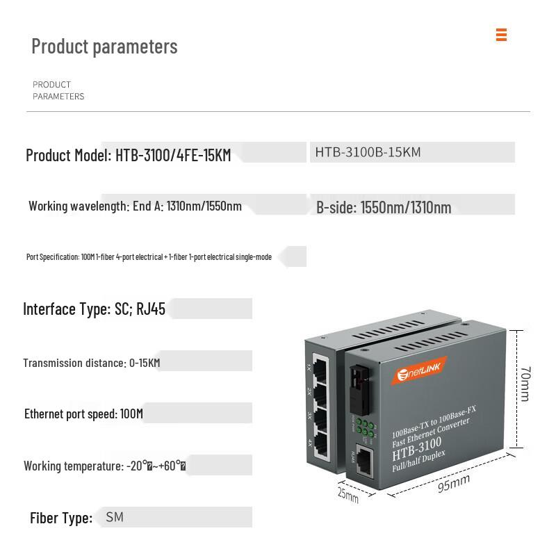 netLINK HTB-3100 100M Single-Fiber Fiber Optic Transceiver Pair (CN Version)