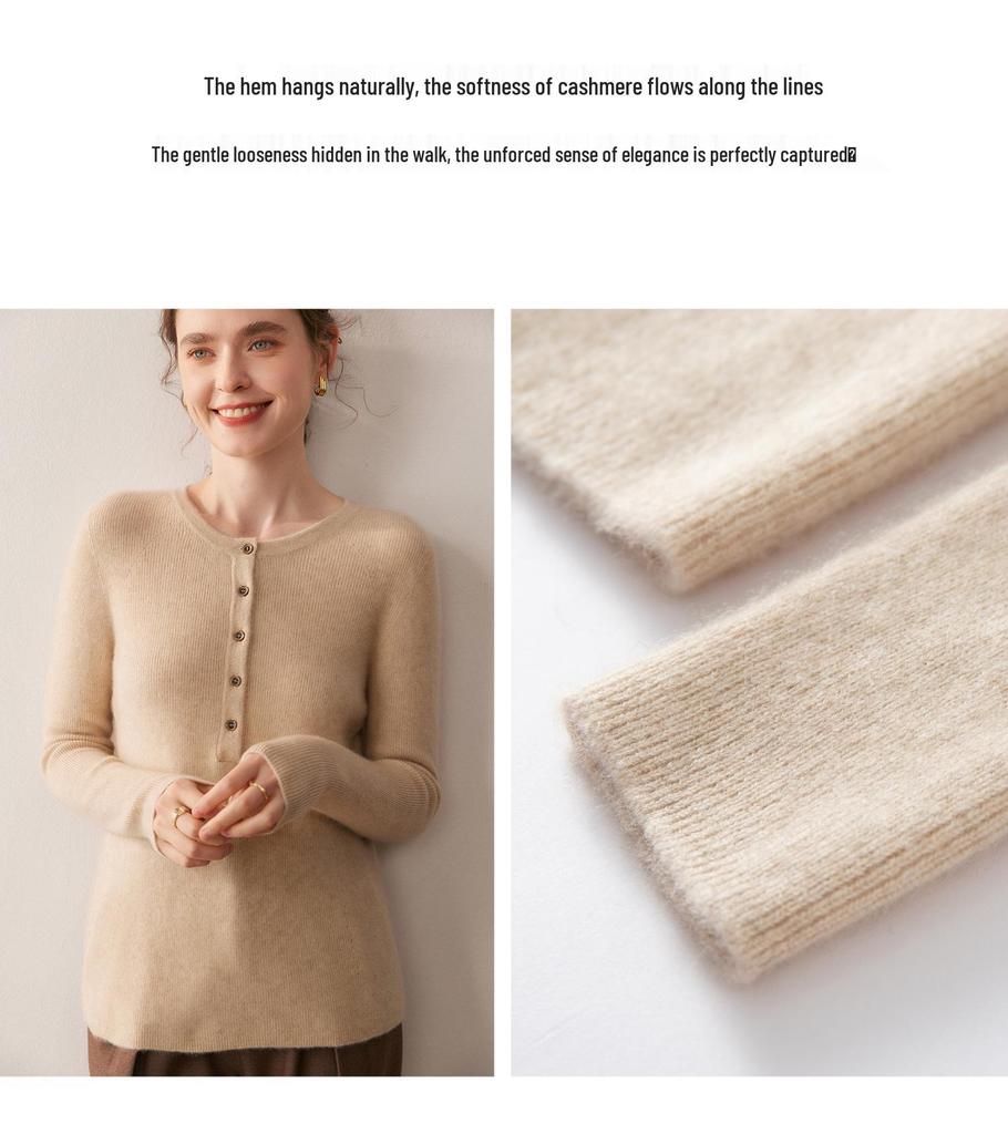New Cashmere Wool Round Neck Single-Breasted Sweater - Versatile Loose Fit for Autumn/Winter