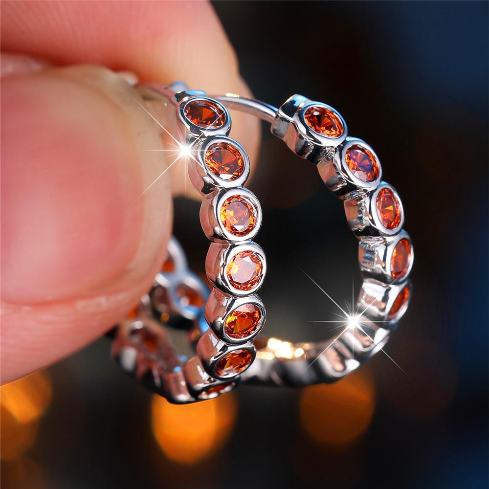 Kristall Grün Blau Schwarz Lila Runde Zirkonstein Creolen für Damen Weiblich Silberfarbe Hochzeits Schmuck