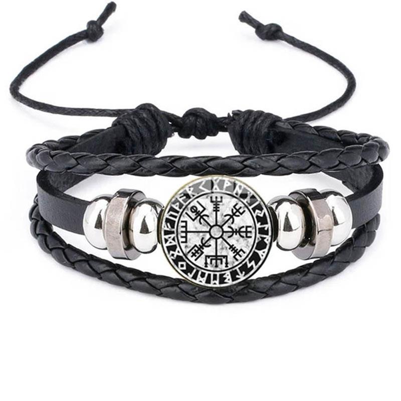 Vintage Viking Compass Trinity Bracelet Nordic Rune Odin Pattern Punk Leather Bracelet Men's Fashion Jewelry Amulet Gift