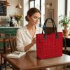  Red Plaid Casual Tote Bag Large Capacity Durable Shoulder Handbag for Daily Use Shopping Travel Work