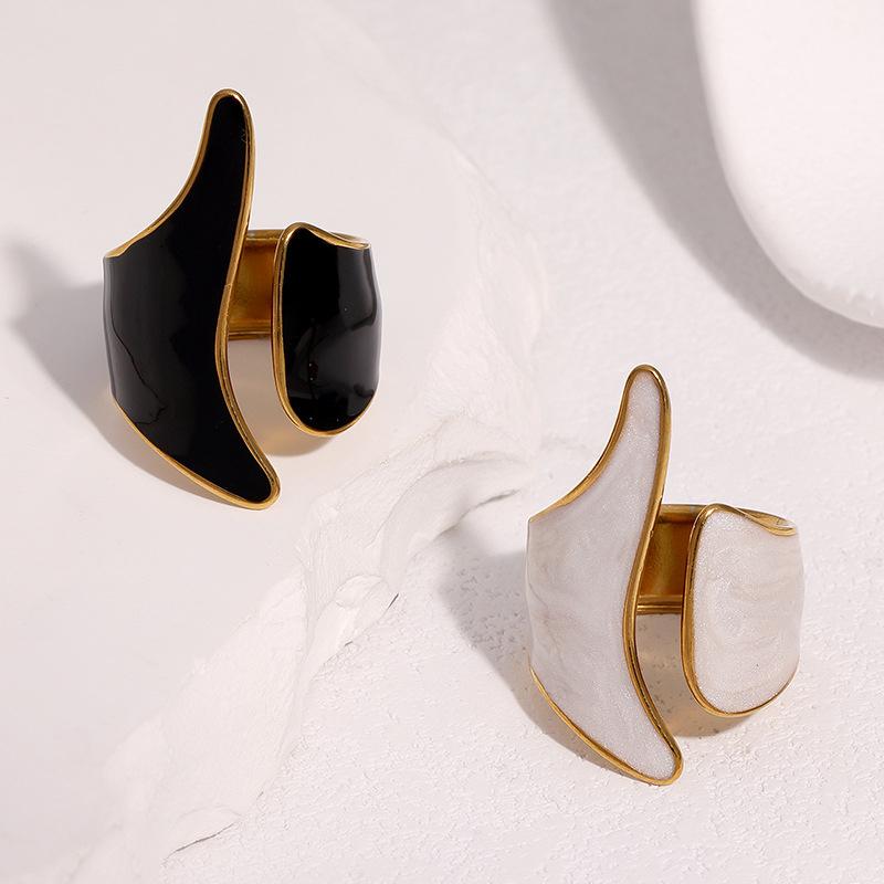 Stainless Steel Geometric Open Ring for Women Men Simple Vintage Enamel Irregular Finger Ring Exquisite Casual Versatile Jewelry