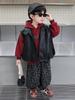 Chłopięcy jesienny trzyczęściowy zestaw streetwearowy w stylu koreańskim: bluza z kapturem i skórzana kamizelka