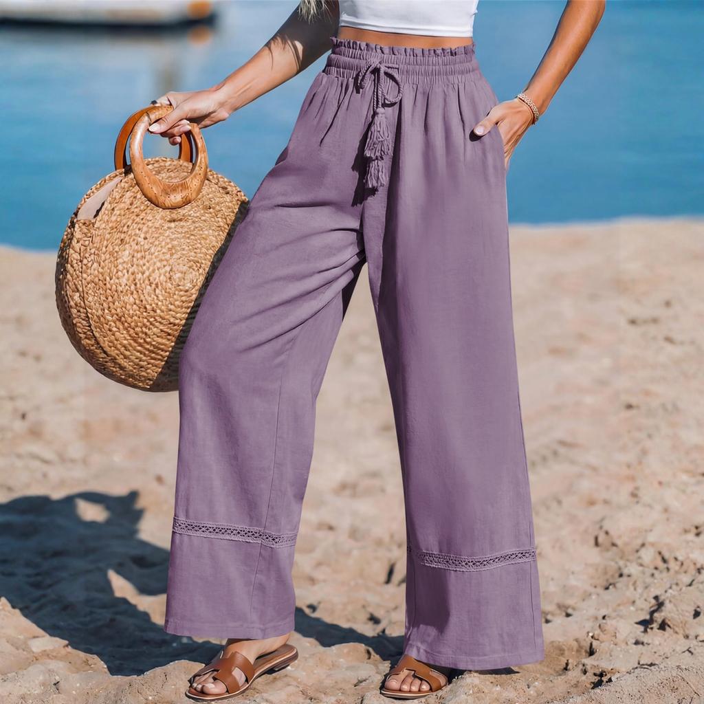 Women's Comfortable Color Loose Wide Leg High Waist Casual Pants