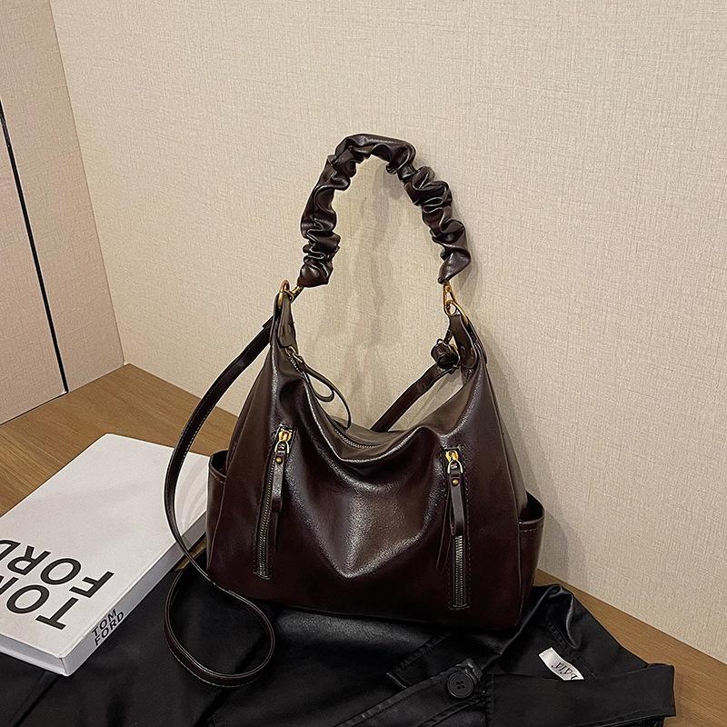 Crossbody Bag Women's Large-capacity Oil Wax Leather Shoulder Bag Women's Double Zipper Handbag Women's Office Bag Commuting