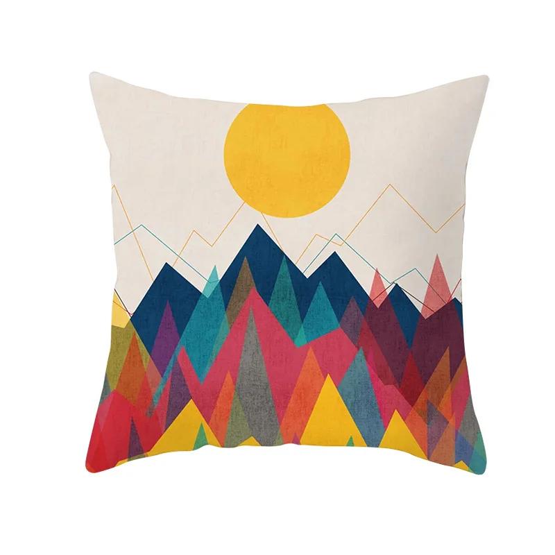 45x45cm Rainbow Geometric Sunset Pillow Cover Abstract Patchwork Stripe Cushion  Sofa Office   Home Decor