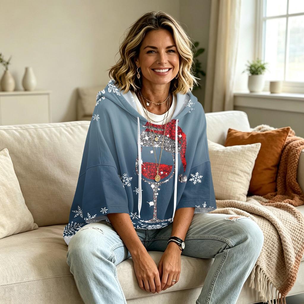 Women's Casual Christmas Printed Hoodie Loose Fit Long Sleeve Pullover Top