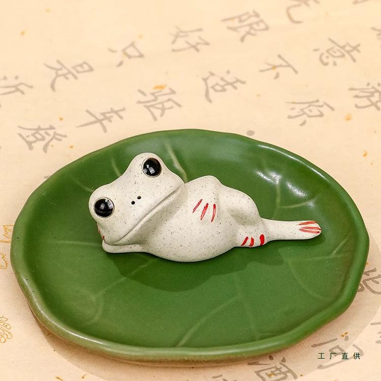 Ceramic Frog Calligraphy Pen Holder and Paperweight Set