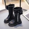 Girls High Boots with Bow-knot  Non-slip Fashion Children Pearls Elegant Princess Boots Side Zipper Kids Leather Long Boots