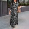 ZANZEA Women Casual Turn Down Collar Long Sleeve Leopard Print Dress