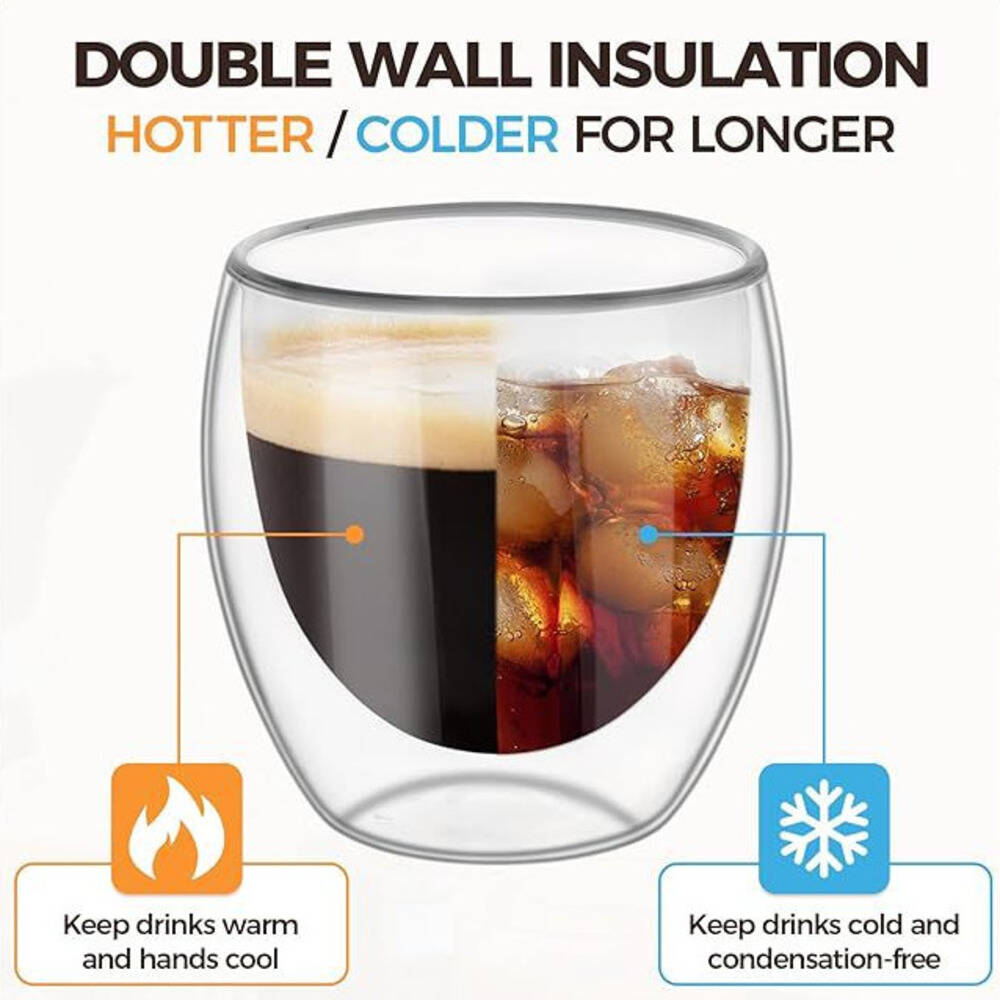 2-6 Stück Doppelwandige High-Borosilikatglas-Tasse Hitzebeständig Tee Milch Espresso Kaffee Saft Wasserbecher Bar Trinkgeschirr Geschenk