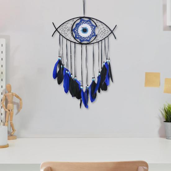Boho Style Evil Eye Dream Catcher Handmade Blue Wall Hanging Woven Dream Catcher for Home Office Bedroom Living Room