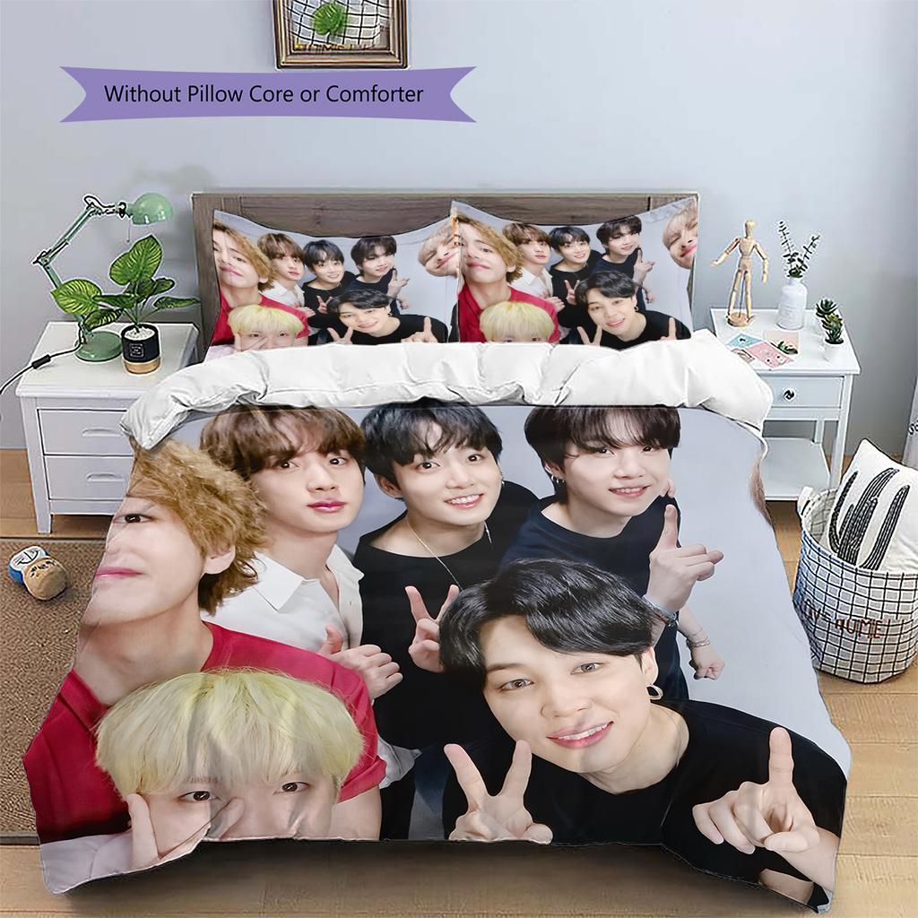 BTS Pattern Bedding Home Decoration Birthday Gift (1 * Duvet Cover + 2 * Pillowcase, Without Core)
