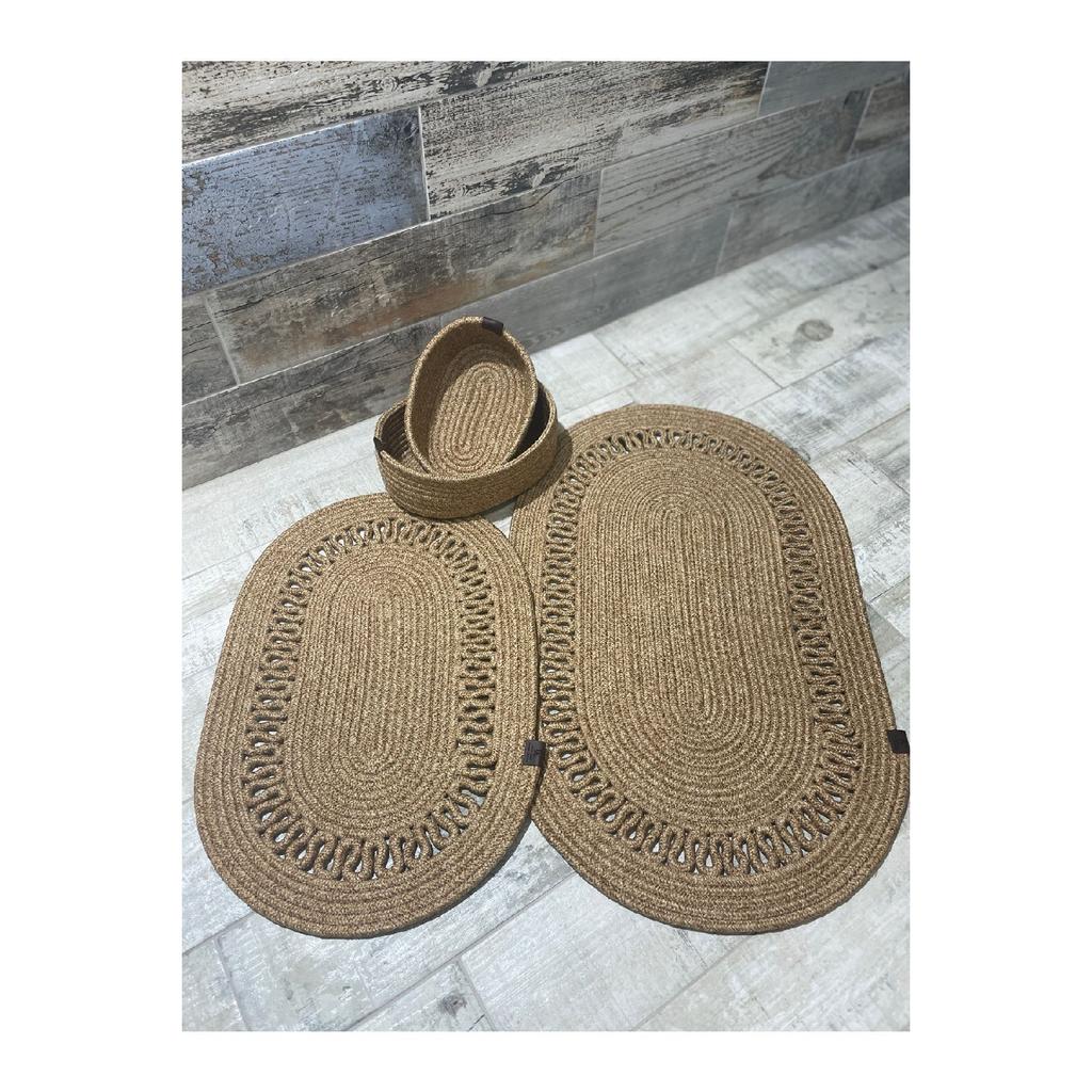 Iuta, răchită, set covoraș de baie, set coș de baie, set covoraș