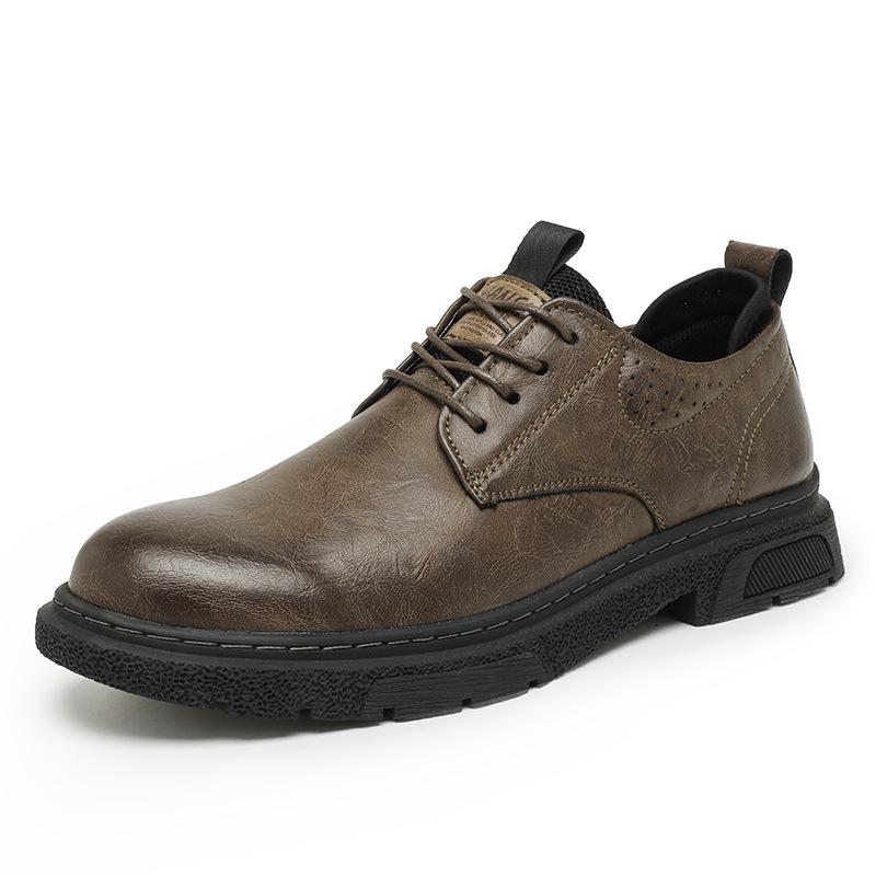 Men's Plus Size Autumn Leather Shoes - Thick Sole British Style Low-top Retro Work Boots