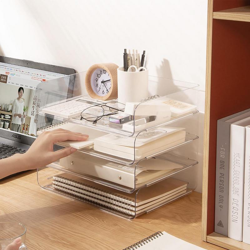 Desk Paper Tray Stackable Clear Paper Holder For Desk Table Accessories Workplace Supplies For Documents Magazines Folders