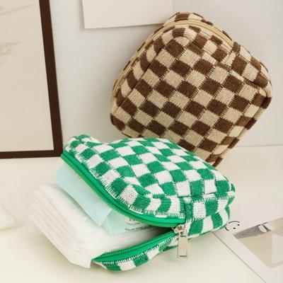 Checkered Period Bag for Women Girls Knitted Sanitary Napkin Bag Cute Menstrual Pad Pouch Tampon Holder for Purse