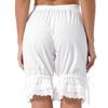 Damskie casualowe luźne spodenki z elastycznym pasem, gładki kolor, koronkowy falbankowy dół, sznurek, średnia długość