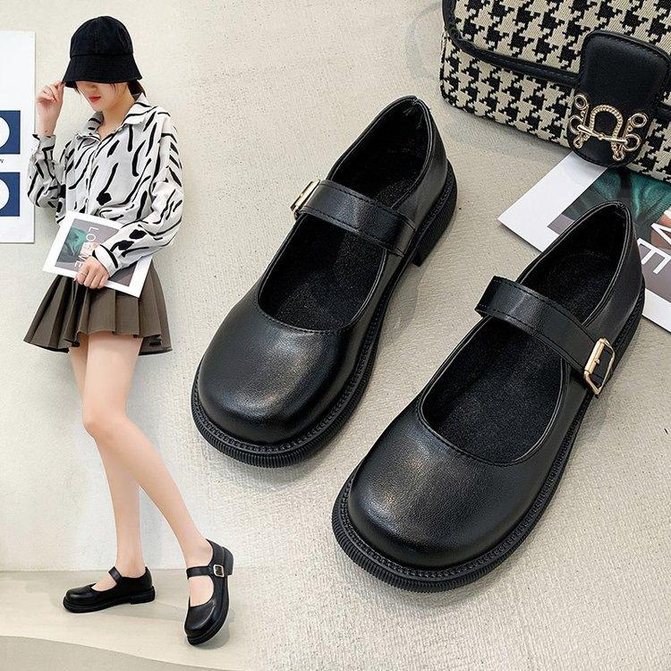 jk Mary Jane shoes women's 2025 autumn new shallow single shoes British style black low-heeled round head flat-soled small leather shoes