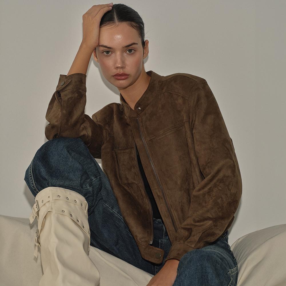 EBM Suede High-Neck Zip-Up Jacket Emq9Eot200