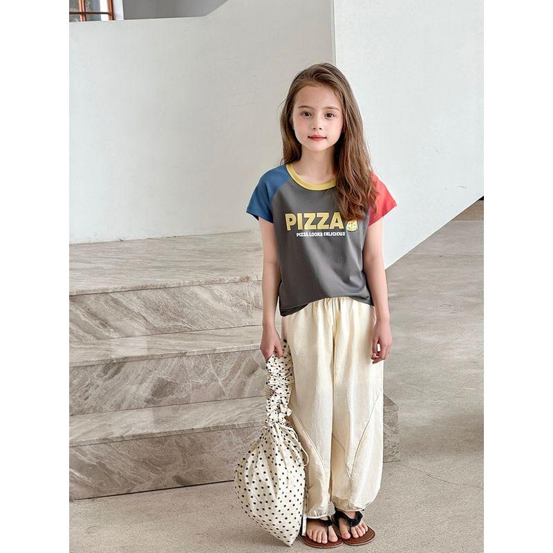 2026 Summer New Children's Letter Print Pure Cotton Short-Sleeve T-Shirt, Girls' Korean Style Cartoon Patchwork Sleeve Top Trendy