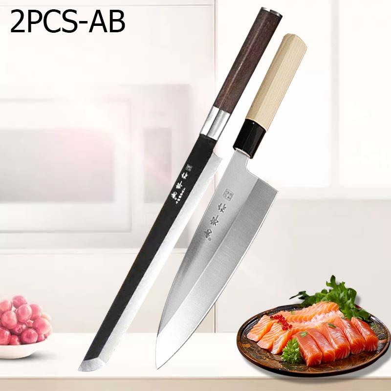 WXCOO Professional Kitchen Knife Japanese Salmon Knife Stainless Steel Fish Fillet Knife for Slicing Sushi Cooking