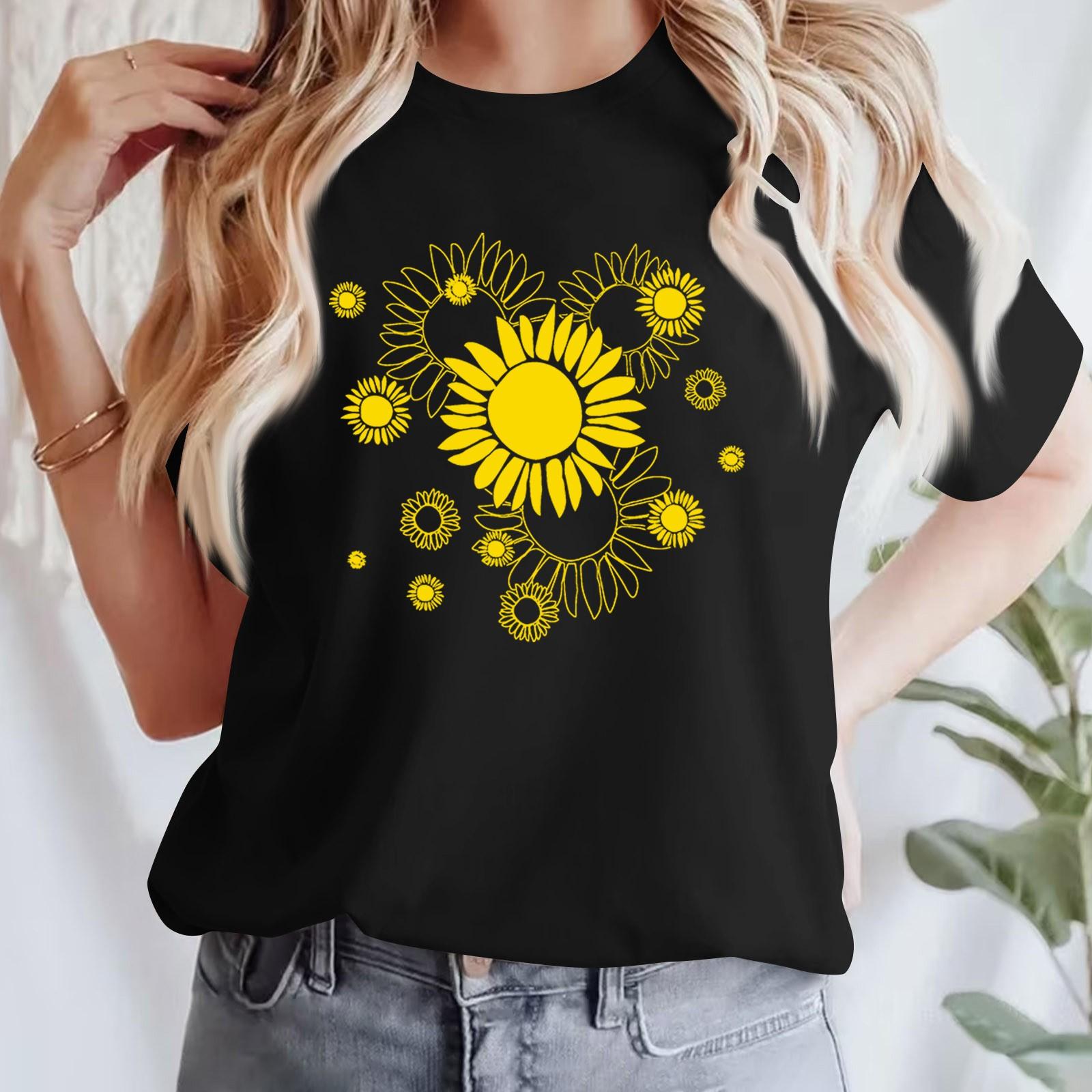 

Женская повседневная футболка с принтом, пуловер с круглым вырезом, топ с короткими рукавами XL чёрный