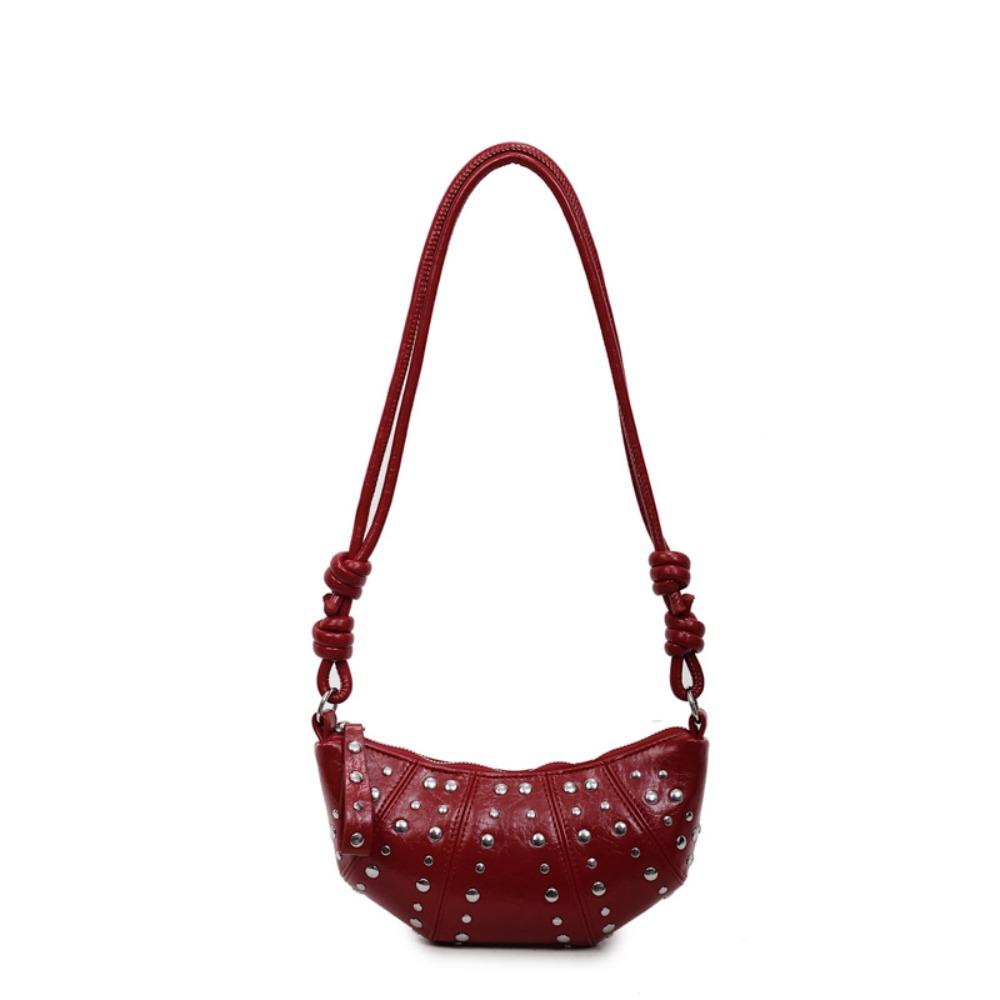 Crossbody Bag Rivets PU Dumplings Bag Small Pack Punk Style Handbags Croissant Shoulder Bag  Lady