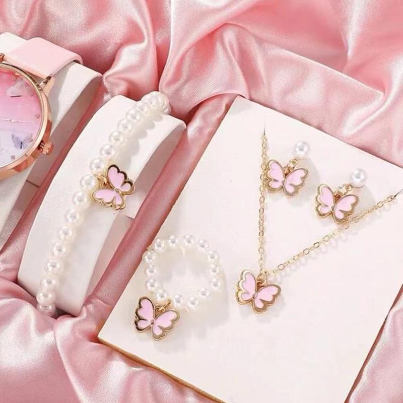 Popular Children'S Jewelry Set Dripping Butterfly Charm Pearl Bracelet Earrings Necklace Jewelry Women