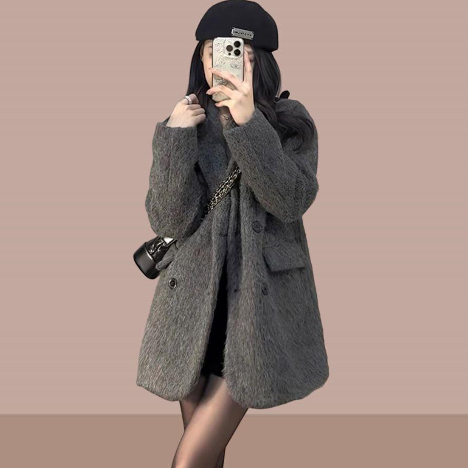 Women's Korean Mid-Length Loose Woolen Coat - Elegant Autumn/Winter Jacket