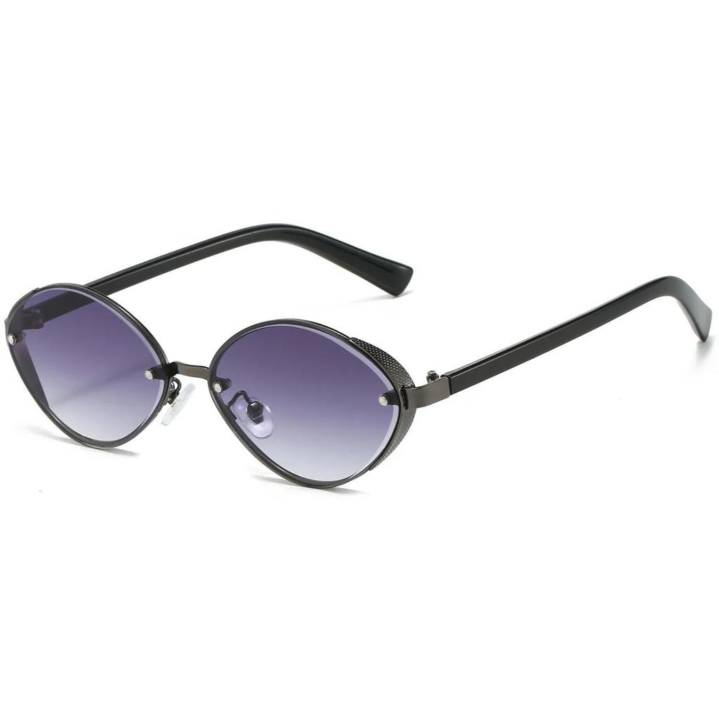 Fashionable Retro Metal Oval Cat Eye Sunglasses Women's Fashion Street Photography Trend Versatile Glasses UV400 Shades Eyewear