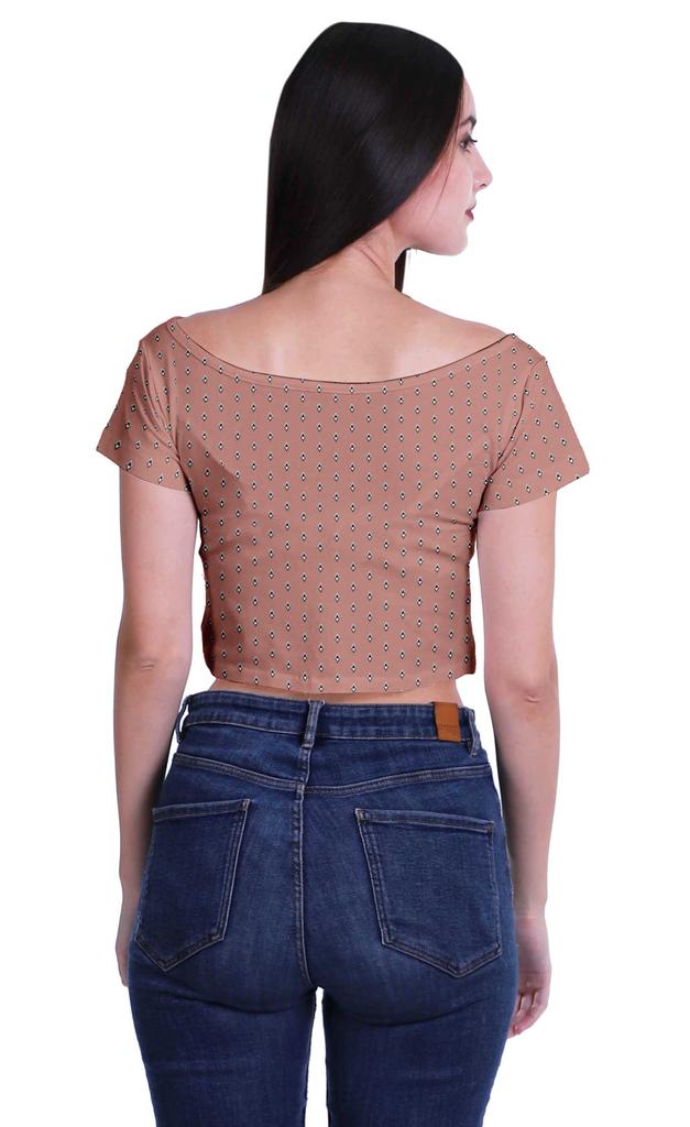 Moomaya Printed Boat Neck Womens Sexy Summer Tops Zip Front Viscose Crop Top
