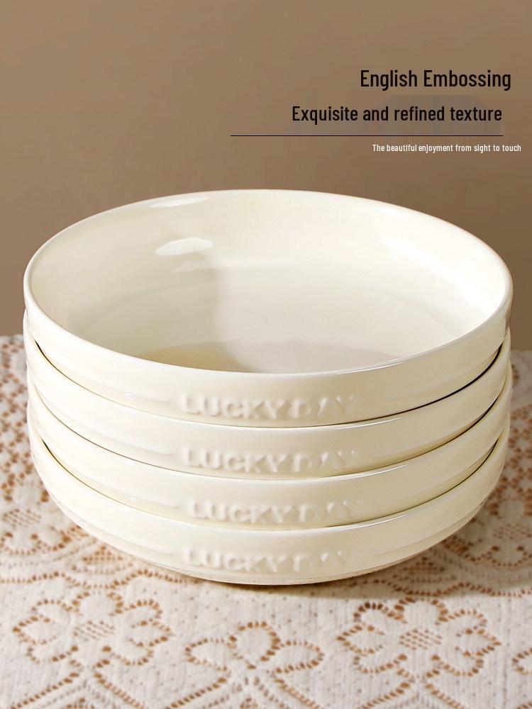 4-Piece Set: 8-Inch Ceramic Deep Soup Plates, Thickened for Large Capacity - Creative Cream Style