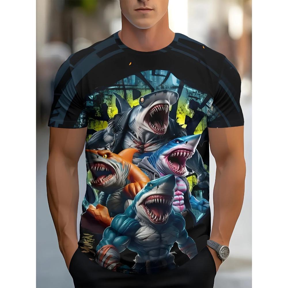 Funny Ai Shark Pattern T Shirt For Men Marine Animal 3D Printed Tees Tralalero Tralala Short Sleeve Round Neck Tops T-Shirts