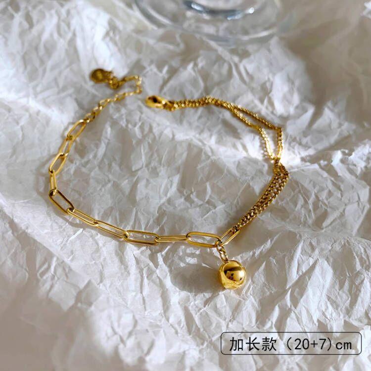 Summer INS Trend Gold Ball Splicing Chain Anklet for Women 18K Gold Plated Non-Fading Light Luxury High-End Jewelry