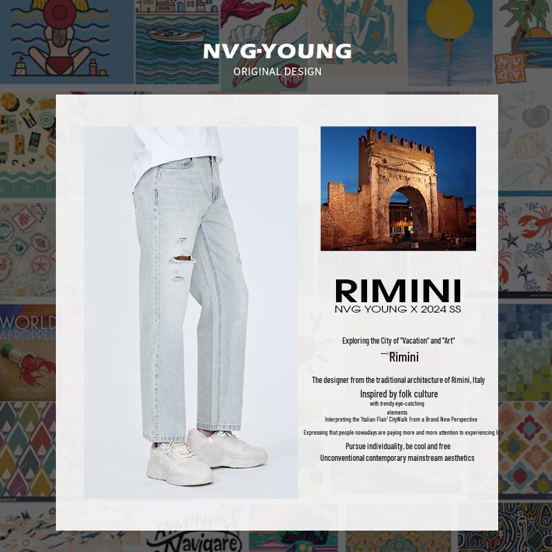 NVG YOUNG Men's Ripped Straight Cropped Denim Jeans