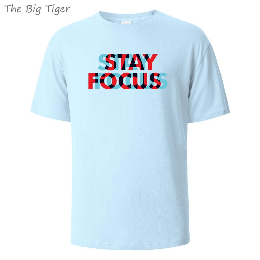 Stay Focus Painting Soft Cotton Tshirt For Men Breathable Fabric Relaxed Fit Crew Neck Simple Basic Mens Tshirt Fashion Tops