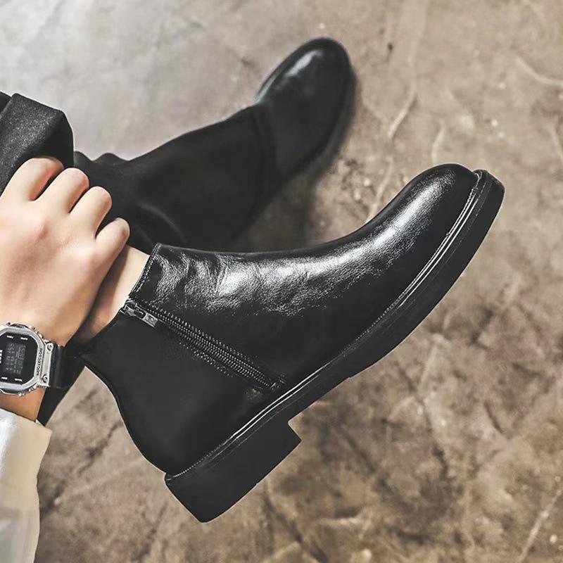 

Medium Top Leather Shoes Chelsea Boots Men s Spring Leather Side Zipper British Trend Leather Boots High Top Tooling Martin Boots 38