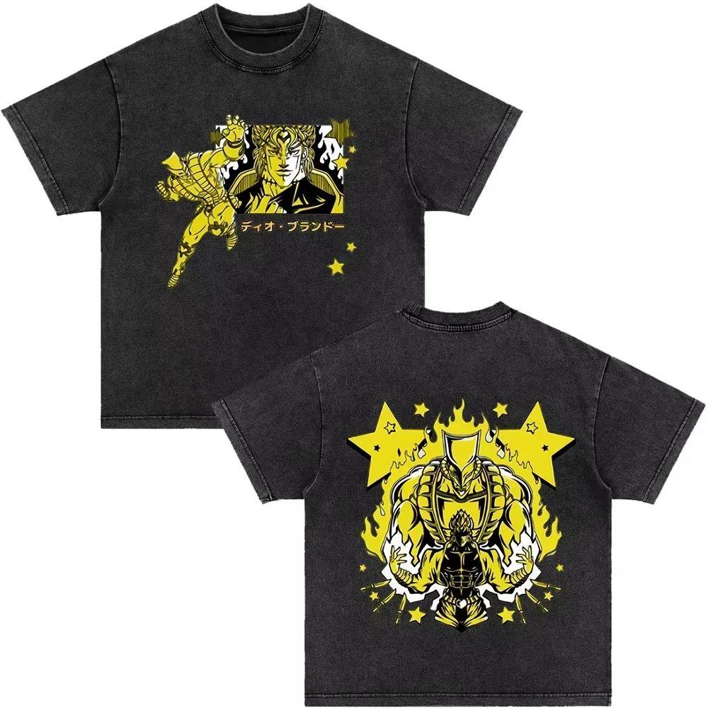 Japonské anime Jojo Bizarre Adventure Vintage prané tričko Killer Queen grafická trička Pánské Dámské Cosplay Nadměrné tričko